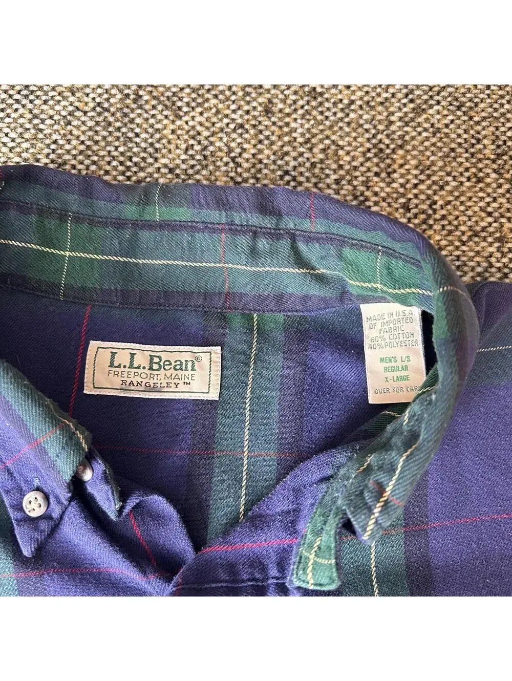 L.L. Bean Plaid Flannel Shirt XL Rangeley Purple Green Cotton Blend Made in USA - Picture 2 of 4